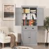 LOKO 72 Tall Kitchen Pantry Storage Cabinet, Large Tall Storage Cabinet with 2 Cabinets and Drawer, Adjustable Shelves & Anti-toppling Device, 30 x 16 x 72 Inches (Grey) view 4