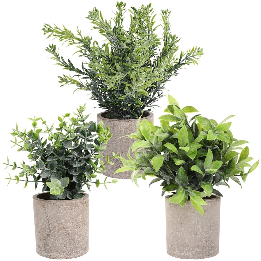 VOSAREA 3pcs Artificial Eucalyptus Plants Rustic for Home Office and Table Centerpiece Decor Lifelike Faux Greenery for Minimal Space and Natural Look
