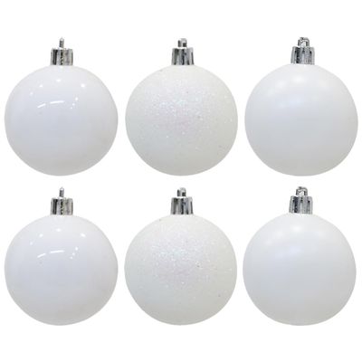 6Pcs Christmas White Snowball 40mm Novelty Ball Ornament Shatterproof Plastic Glittering Bauble for Xmas Tree Hanging Decor, Winter Wedding Party Decorations (White)