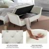 PEIHONGET Velvet Storage Bench for Bedroom End of Bed with 2 Pillow, Upholstered Button Tufted Storage Ottoman Bench Footstool Rolled Arm Solid Wood Legs for Entryway Living Room Dining Room (Beige) view 3