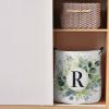 Watercolor Large Laundry Basket,Collapsible Bag with Easy Carry Handles,16.5x17in Waterproof Foldable Freestanding Hamper,Washing Bin Clothes Storage Round Monogrammed R Eucalyptus Flower Plant view 2