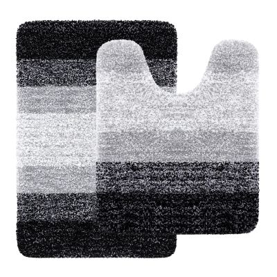 Arotive Microfiber Bathroom Accessories, Bath Rug Size 24x16 and Toilet Rugs Size 24x20 in Black, 2 Item Bundle