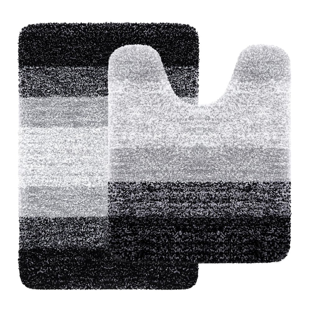 Arotive Microfiber Bathroom Accessories, Bath Rug Size 24x16 and Toilet Rugs Size 24x20 in Black, 2 Item Bundle