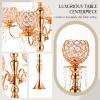 Dandat 2 Pack 5 Arms Gold Candelabra Centerpiece with Crystal Pendant 26 Inch Tall Floor Chandelier Beaded Candle Holder Table Centerpieces Wedding Party Dinner Formal Event view 3