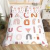Boho English Alphabet Bedding Set For Kids Toddler Twin Cartoon Letters Abc Comforter Cover For Boys Girls Bohemian Rainbow Duvet Cover Hand Drawn Colorful Bed Set Zipper 1 Pillow Case Terracotta view 3