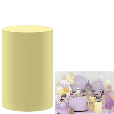 Aerdce Pure Color Round Cylinder Plinth Covers for Birthday Party Baby Shower Wedding Decoration Fabric Pedestal Cover Props Light Yellow D40H90