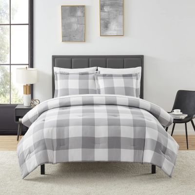 Sweet Home Collection 7 Piece Comforter Set Bag Solid Color All Season Soft Down Alternative Blanket & Luxurious Microfiber Bed Sheets, Twin, Checkered Box (Pack of 4)