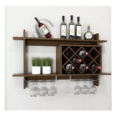 Etlegor Wood Geometric 8 Bottle Slot Wall Wine Rack, Multifunctional Storage Shelf with 6 Glass Holder Slots for Home Bar Kitchen Decoration (Color : Brown, Size : 100x20x58cm)