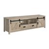 Benjara Sem 79 Inch TV Media Entertainment Console, Sliding Doors, 2 Drawers, Brown, Black view 1