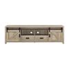 Benjara Sem 79 Inch TV Media Entertainment Console, Sliding Doors, 2 Drawers, Brown, Black view 2