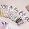 16 Pieces Creative Pearl Ceramic Handle Kitchen Stainless Steel Silverware Tableware Flatware Cutlery Set for 4 PeopleCreative Hotel Home Steak Knife Dessert Spoon (Beige) view 2