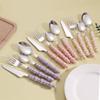 16 Pieces Creative Pearl Ceramic Handle Kitchen Stainless Steel Silverware Tableware Flatware Cutlery Set for 4 PeopleCreative Hotel Home Steak Knife Dessert Spoon (Beige) view 3