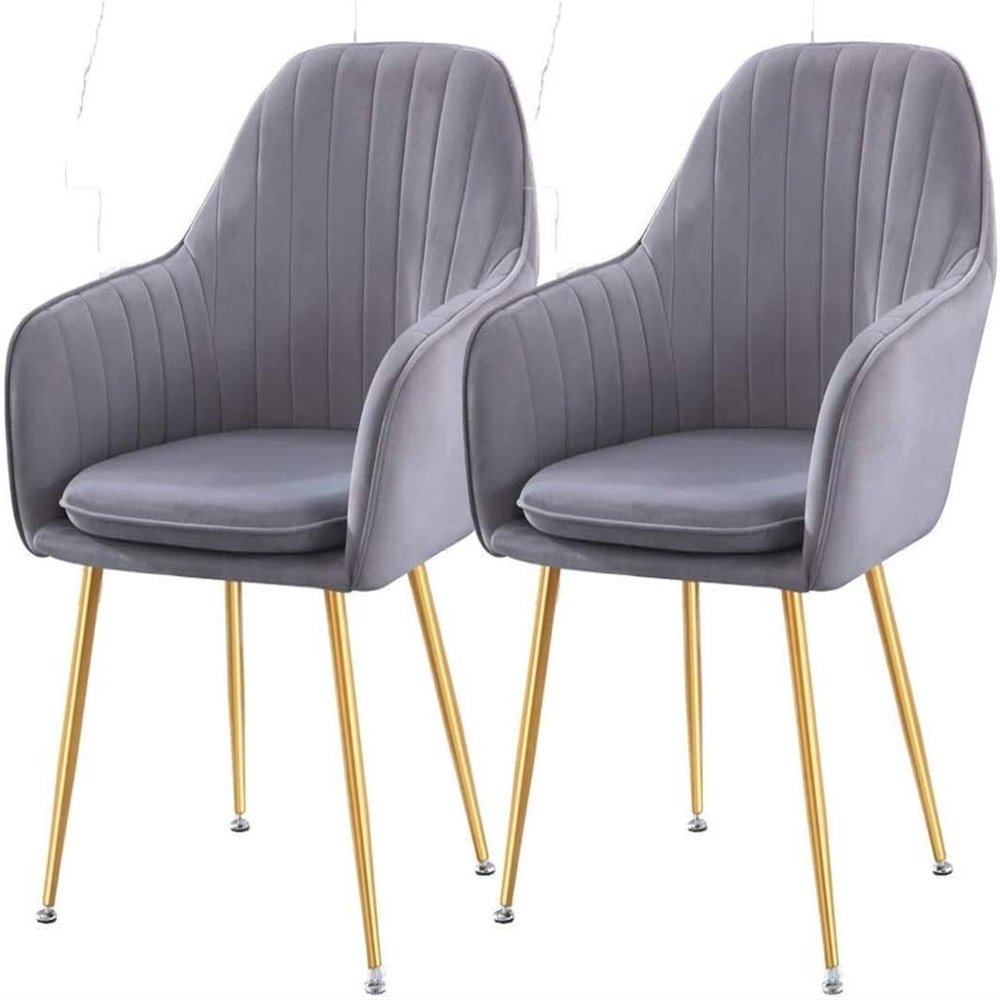 Modern Kitchen Dining Room Chairs Velvet Dining Chairs Set of 2 with Metal Feet Armrest Backrest Lounge Chair Cushion Removable and Washable (Color : Dark Gray)