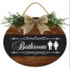 KPSheng Bathroom Sign Door Front Decor For Wall Decor, Handmade Bathroom Sign Home Wooden Sign, Round Wood Wreath Wall Hanging Outdoor Farmhouse 11In view 1