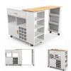 Giantex Mobile Kitchen Island Cart, 4-in-1 Reversible Serving Cart Bar Table Combo, Storage Cart on Wheels w/Rubber Wood Top, Adjustable Shelf, 12-Bottle Wine Rack, Spice Rack for Dining Room, White view 1
