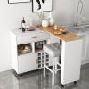 Giantex Mobile Kitchen Island Cart, 4-in-1 Reversible Serving Cart Bar Table Combo, Storage Cart on Wheels w/Rubber Wood Top, Adjustable Shelf, 12-Bottle Wine Rack, Spice Rack for Dining Room, White view 2