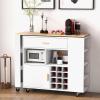 Giantex Mobile Kitchen Island Cart, 4-in-1 Reversible Serving Cart Bar Table Combo, Storage Cart on Wheels w/Rubber Wood Top, Adjustable Shelf, 12-Bottle Wine Rack, Spice Rack for Dining Room, White view 3