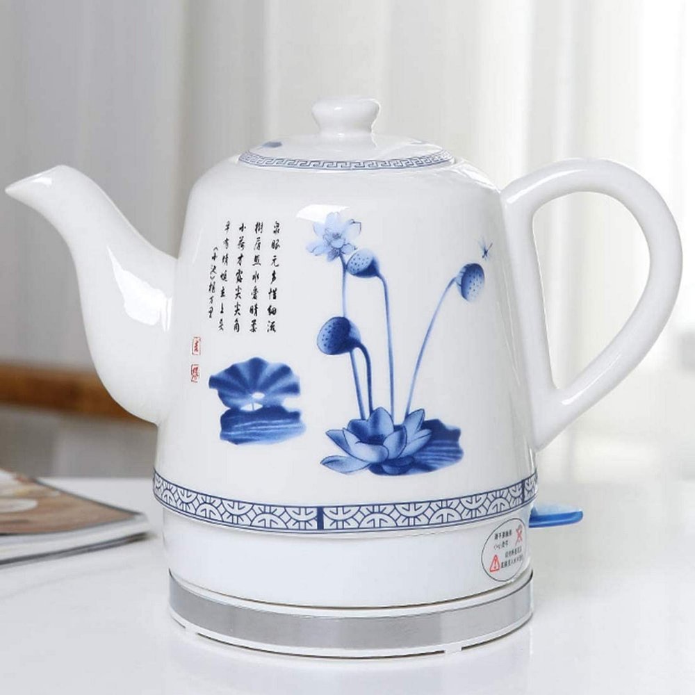 FairUo Kettles, Ceramic Electric Kettle Cordless Water Teapot, Teapot-Retro 1.2L Jug, 1000W Water Fast for Tea, Coffee, Soup, Oatmeal-Removable Base, Automatic Power Off,Boil Dry Protection/B