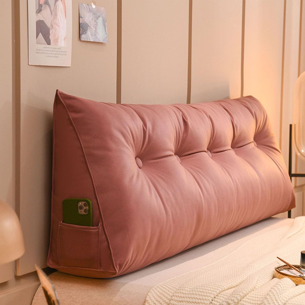 ZZYK Wedge Pillow Headboard Cushion,Triangular Bolster for Bed Rest Reading Pillows Large Backrest Pillows for Sitting in Bed Removable Cushion for Daybed Bed,Pink,23.6 inches/60 cm