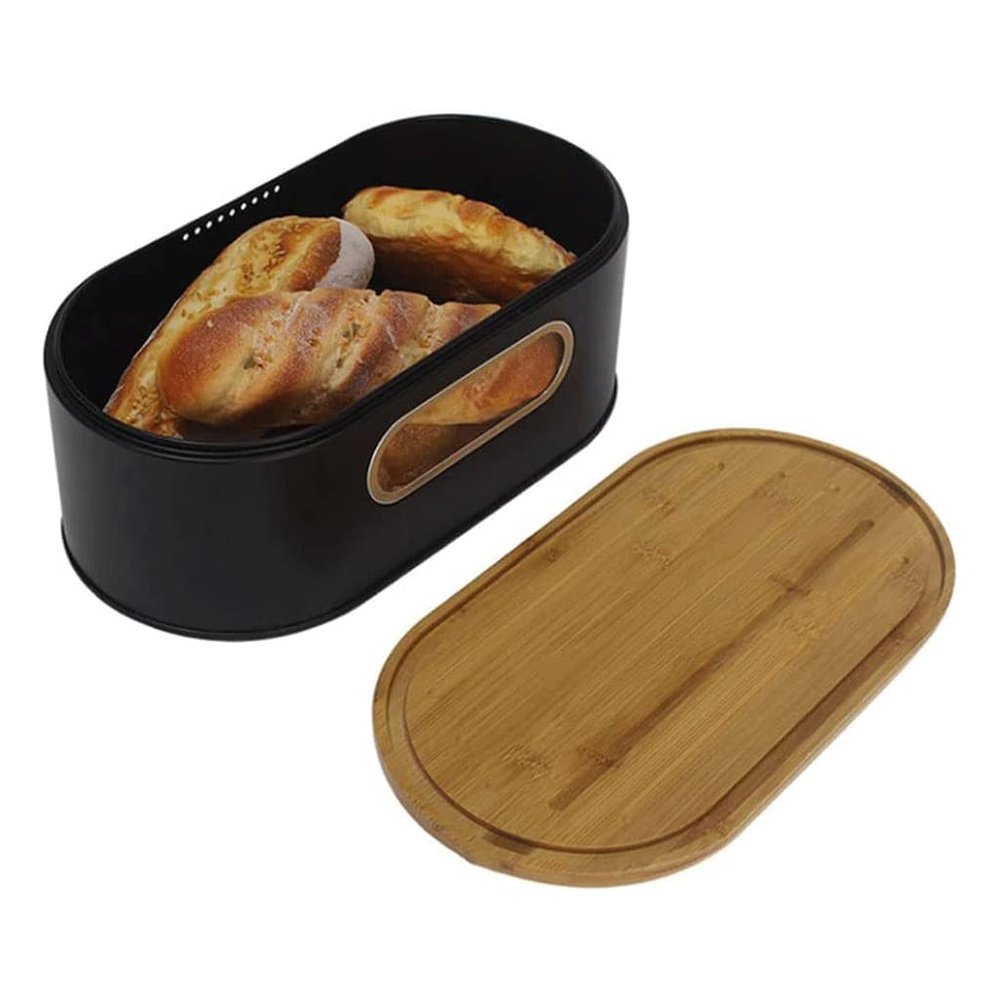 POCHY Fashion bread box Classic Bread Box Portable Large Capacity Bread Storage Bread Bin, Multifunctional Bamboo Cover Bread Holder exquisite