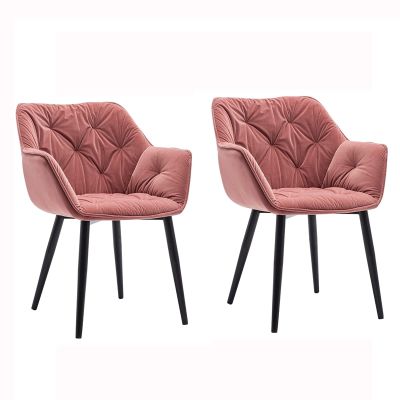 Modern Kitchen Dining Room Chairs Kitchen Dining Chairs Set of 2 Velvet Seat and Backrests for Office Lounge Dining Kitchen Bedroom (Color : Pink, Size : Black feet)
