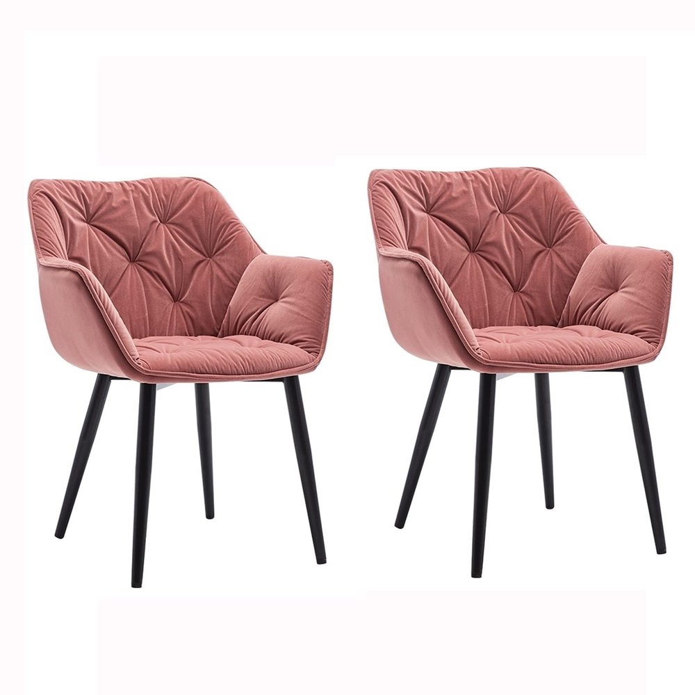 Modern Kitchen Dining Room Chairs Kitchen Dining Chairs Set of 2 Velvet Seat and Backrests for Office Lounge Dining Kitchen Bedroom (Color : Pink, Size : Black feet)