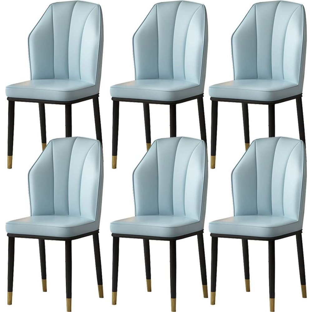 Kitchen Dining Room Furniture Chairs Modern Water Proof PU Leather Dining Chairs Set of 6 Side Chair with Metal Legs for Living Room Bedroom Kitchen Reception Chair (Color : Light Blue)