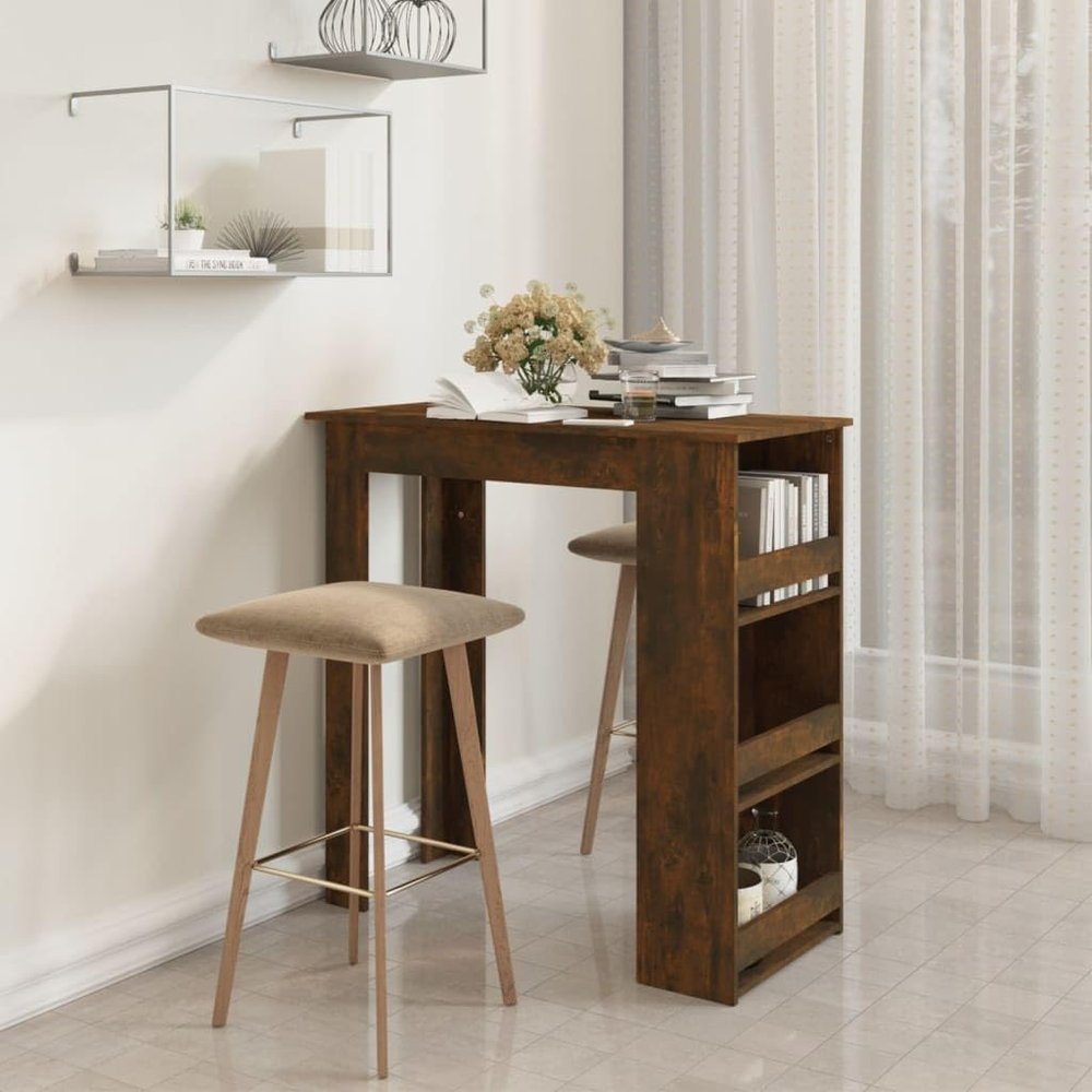 Dining Room Table Modern Kitchen Table Pub Desk Bar Table with Storage Rack Smoked Oak 40.2"x19.7"x40.7" Engineered Wood Suitable for Kitchen, Living Room, Bedroom