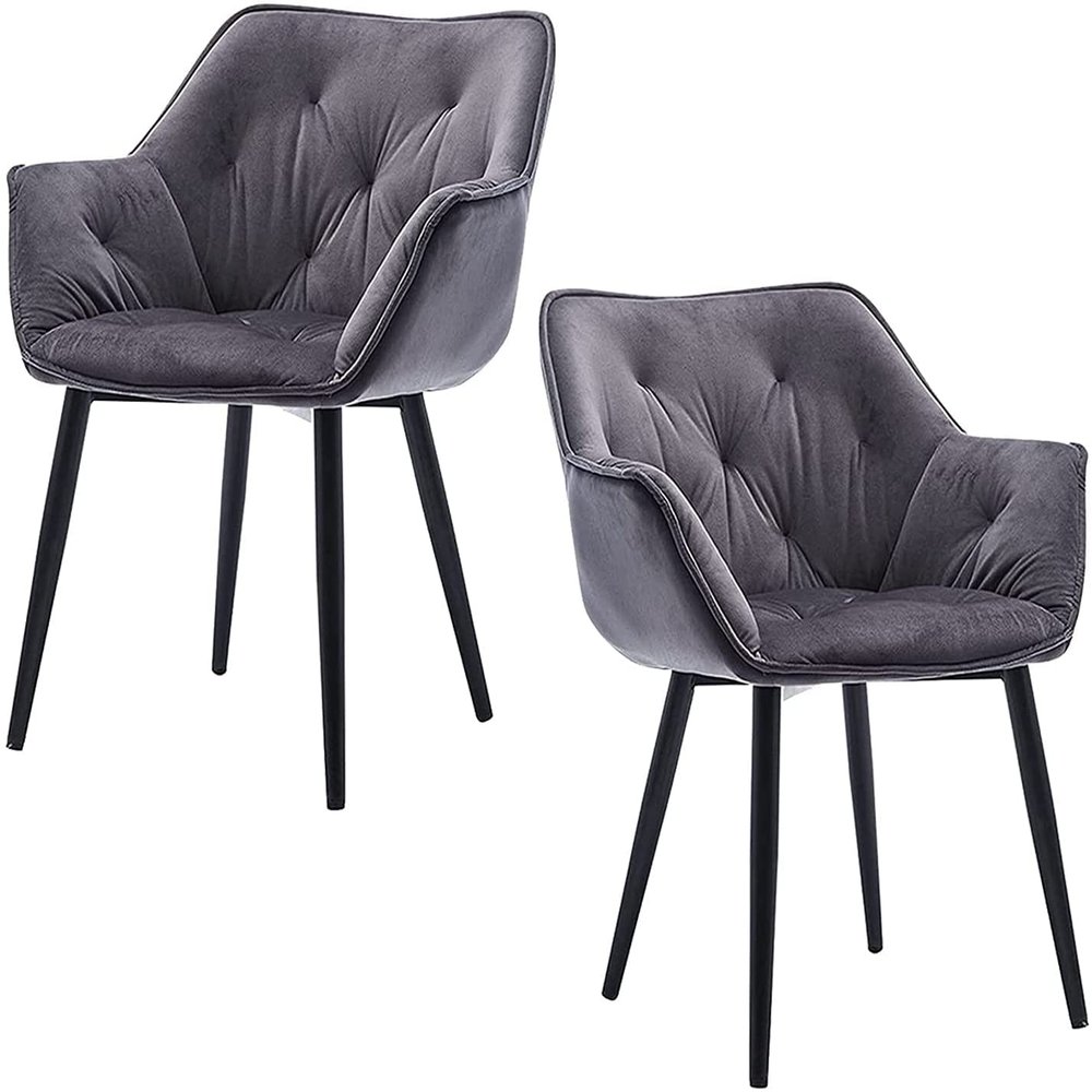 Kitchen Dining Room Furniture Chairs Dining Chair Set of 2 Modern Velvet Living Room Bedroom Kitchen Armchair Metal Legs Lounge Chair Home Chair (Color : Grey, Size : Black feet)