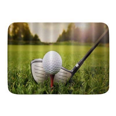 Bath Mat Rug,Golf Ball Club Green Golf Course Outdoor Sports Theme,Plush Bathroom Decor Mats with Non Slip Backing,Microfiber Memory Foam Antiskid Backing Bath Rugs 16X24Inch