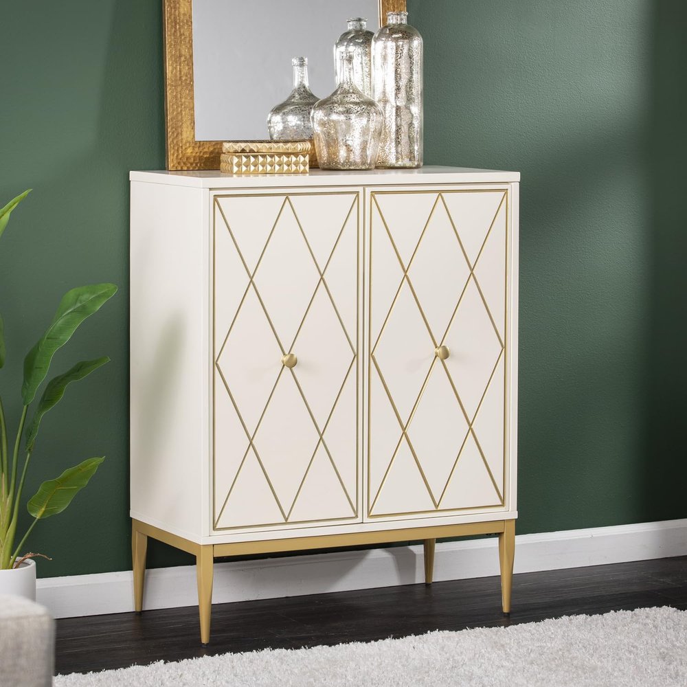 Southern Enterprises SEI Furniture Marradi Engineered Wood and Iron Bar Cabinet in White