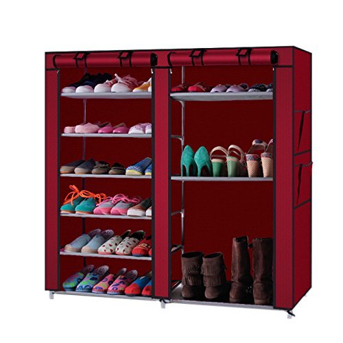 6-Row 2-Line 12 Lattices Non-Woven Fabric Shoe Rack Wine Red