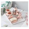 Soap Dispenser for Bathroom Bathroom Toilet Set Ceramic 5-Piece Set Couple Water Cup Set Blue and Pink Bathroom Accessories Set Soap Dispenser Bottles Dispenser (Pink) view 4
