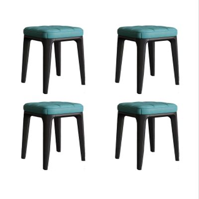 LUXUCURE Set of 4 Stackable Stools,Stacking Stool Plastic Four-Legged Stool, Thick Soft Padded PU Leather Cover, Modern Dining Stool for Home Kitchen or Living Room,Load 330 Lbs (Color : Light Blue)