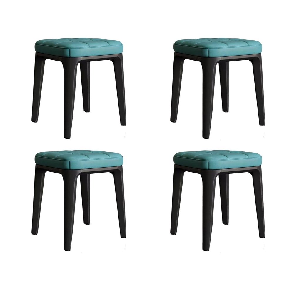 LUXUCURE Set of 4 Stackable Stools,Stacking Stool Plastic Four-Legged Stool, Thick Soft Padded PU Leather Cover, Modern Dining Stool for Home Kitchen or Living Room,Load 330 Lbs (Color : Light Blue)