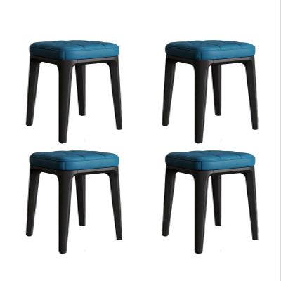 LUXUCURE Set of 4 Stackable Stools,Stacking Stool Plastic Four-Legged Stool, Thick Soft Padded PU Leather Cover, Modern Dining Stool for Home Kitchen or Living Room,Load 330 Lbs (Color : Dark Blue)