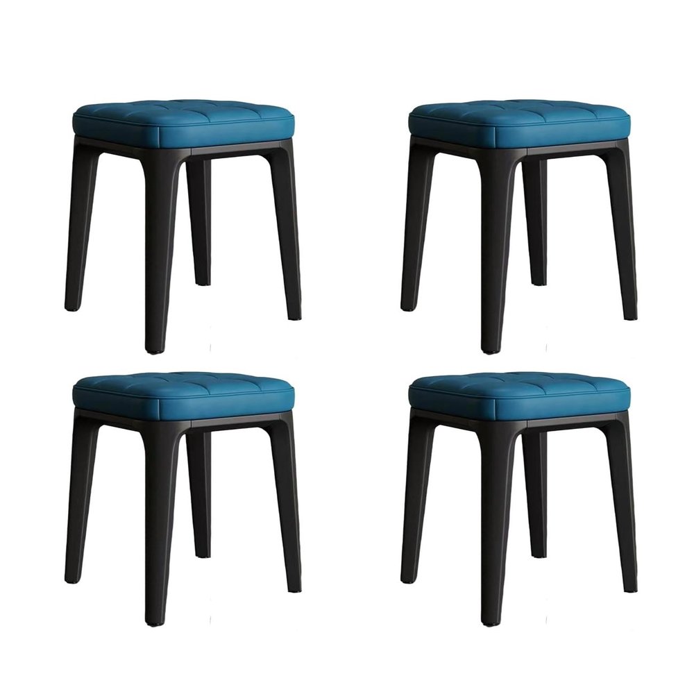 LUXUCURE Set of 4 Stackable Stools,Stacking Stool Plastic Four-Legged Stool, Thick Soft Padded PU Leather Cover, Modern Dining Stool for Home Kitchen or Living Room,Load 330 Lbs (Color : Dark Blue)