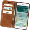 KAVJU Magnetic Adsorption Clamshell Phone Cover, Half Pack Shockproof Protection Case with Card Slots and Cash Slots for Apple iPhone SE 2Nd 4.7 Inch Brown view 1