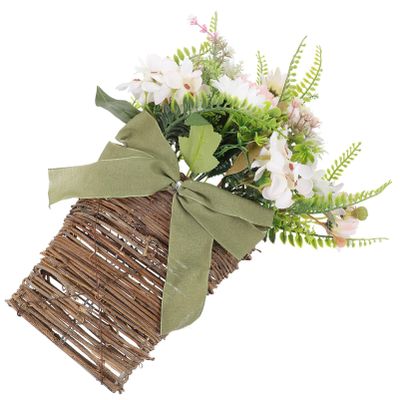 Yardwe Lifelike Artificial Carnation Flowers in Basket Rattan Ideal for Home Office Decor