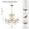 WUZUPS Crystal 5-Light Candle Chandelier Pendant Flushmount Ceiling Light Modern Lighting Fixture for Bedroom Hallway Bar Kitchen Bathroom, H 20.9" x W 21.7", Gold, E12 Base view 2