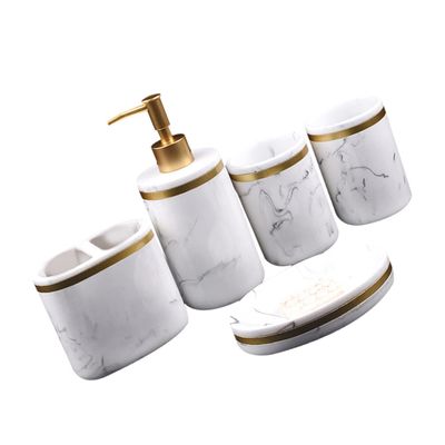 Cabilock Non-Slip Resin Marble Bathroom Set Brushing Cups Liquid Pump Bottles for Home