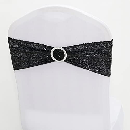 DOWNER Bows Chair Cover Sash,10pcsRose Gold Silver Spandex Sequin Chair Bow Sash Stretch Glitter Chair Band with Round Buckle for Hotel Party Wedding-Red,10 pcs (Color : Black, Size : 10 pcs)