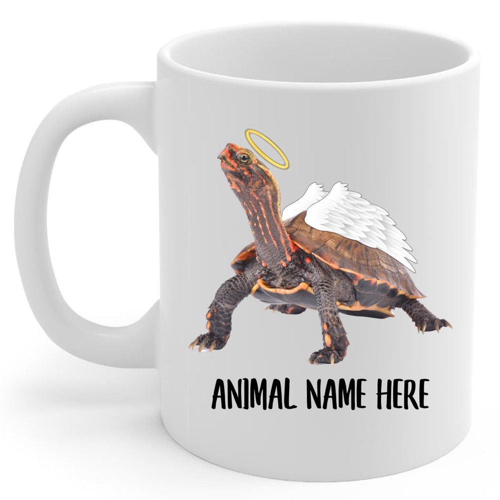 Personalized Black Breasted Leaf Turtle Angel Wings Memorial Coffee Mug - Sympathy Gifts for Animal Lovers White Cup 11 oz