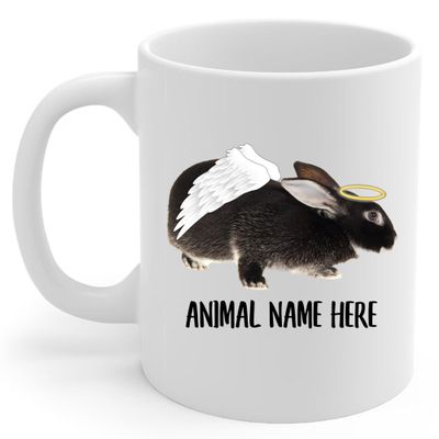 Personalized Silver Fox Rabbit Angel Wings Memorial Coffee Mug - Sympathy Gifts for Animal Lovers White Cup 11 oz