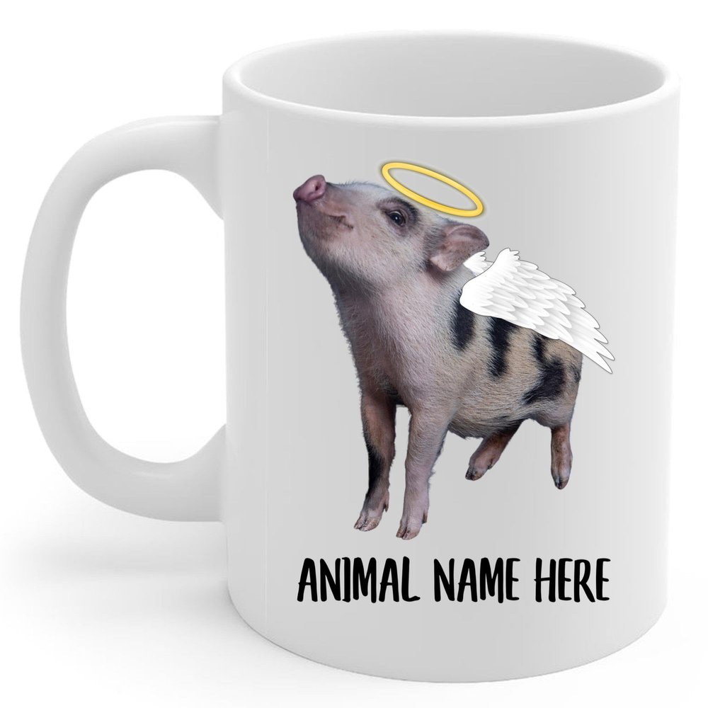 Personalized Mini Juliana Pig Angel Wings Memorial Coffee Mug - Sympathy Gifts for Animal Lovers White Cup 11 oz