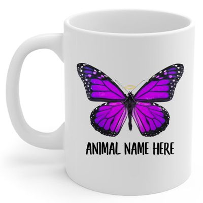 Personalized Purple Butterfly Angel Wings Memorial Coffee Mug - Sympathy Gifts for Animal Lovers White Cup 11 oz