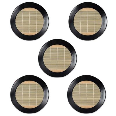 J-kitchens Buckwheat Pot, Zaru Soba, Set of 5, 10.2 inches (26 cm), Wavy Buckwheat Plate, Black Yuzu Tenmu, Shatter-Resistant, Resin, 10.3 x 0.8 inches (26.1 x 2.1 cm), Made in Japan