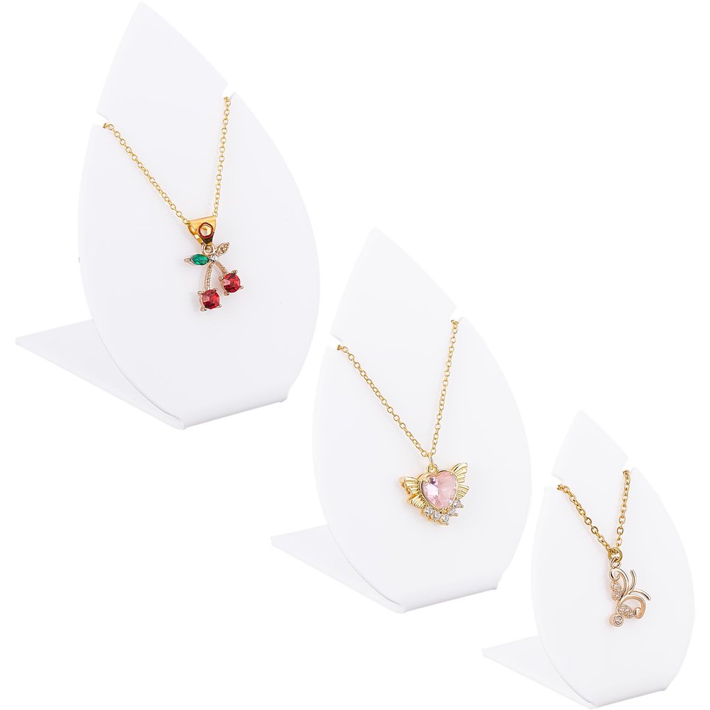 CRASPIRE 3 Sizes Acrylic Necklace Display Stands White Leaf Shaped Jewelry Trade Show Store Exhibit Gallery Photo Taking Props Fine Presentation Hanging Supplies Home Decor Vanity Fashion