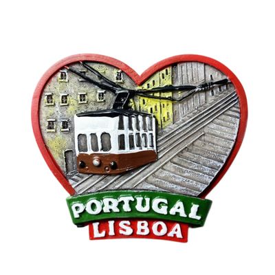 Lisbon Portugal Heart Shape Refrigerator Magnet 3D Travel Souvenir Fridge Decoration Magnetic Sticker Hand Painted Craft Collection