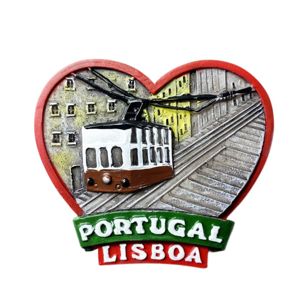 Lisbon Portugal Heart Shape Refrigerator Magnet 3D Travel Souvenir Fridge Decoration Magnetic Sticker Hand Painted Craft Collection